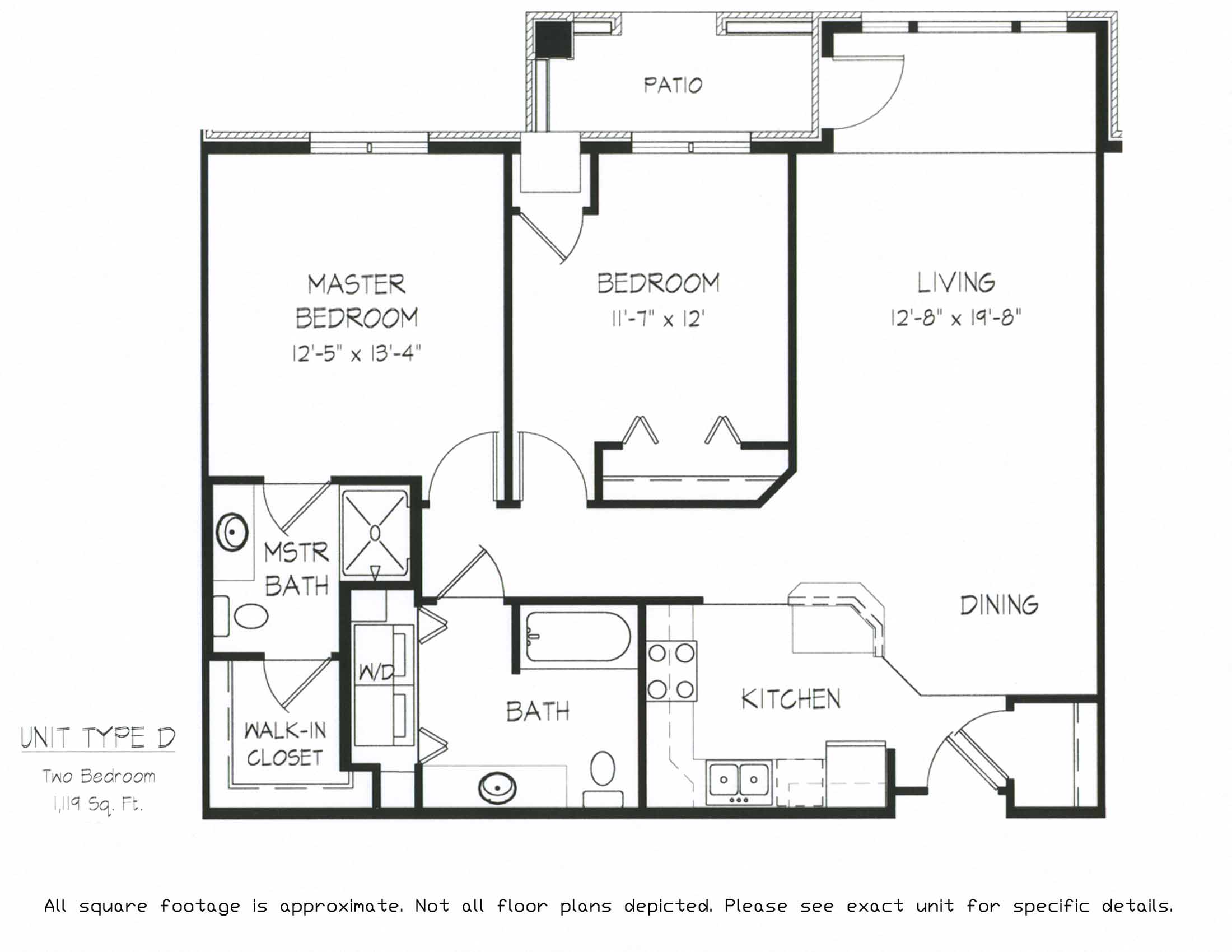Floor plan for 2 beds, 2 baths, 1119 sqft